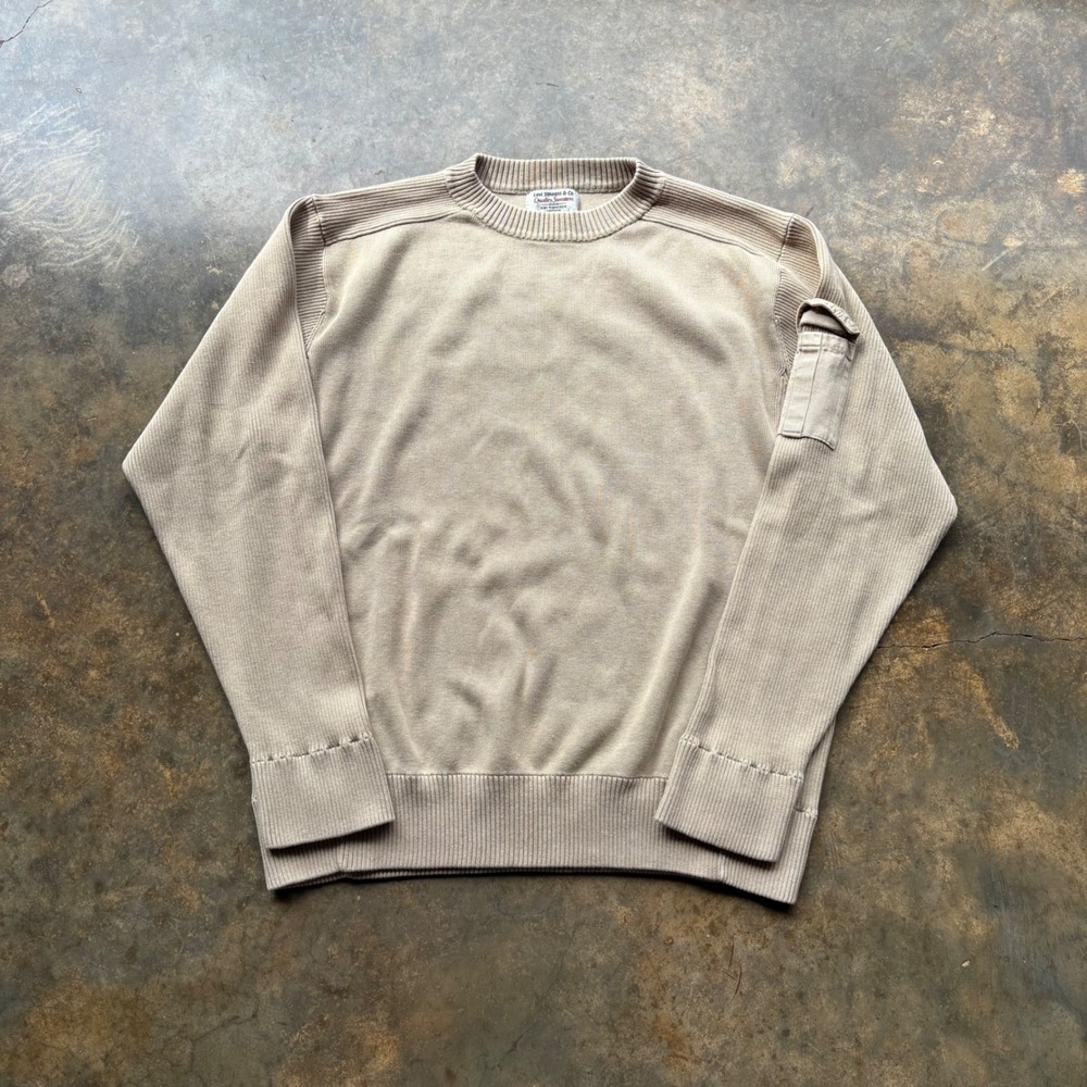 Levi Strauss & Co Mens Tan Beige Cotton Ribbed Crewneck Sweater Utility Pocket L